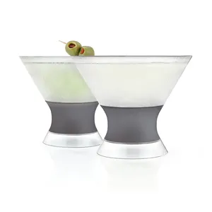 Gelas pendingin plastik 9 oz gelas Cocktail dinding ganda pendingin Gel beku terisolasi Martini