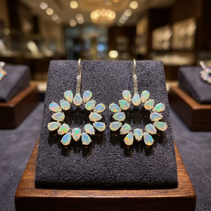 Natural Ethiopian <b>Opal</b> Floral Pattern Drop <b>Earrings</b> 925 Sterling Silver Rhodium Plated Handmade Fine Gemstone Wedding Jewelry - Product Image 2