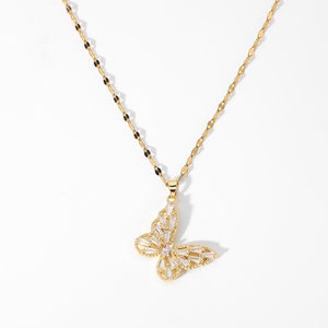 <span class=keywords><strong>Collier</strong></span> papillon en cristal <span class=keywords><strong>fantaisie</strong></span>, bijoux en acier inoxydable plaqué or 18 carats, cadeau, pendentif papillon en zircon cubique, <span class=keywords><strong>collier</strong></span> pour femmes - Product Image 1