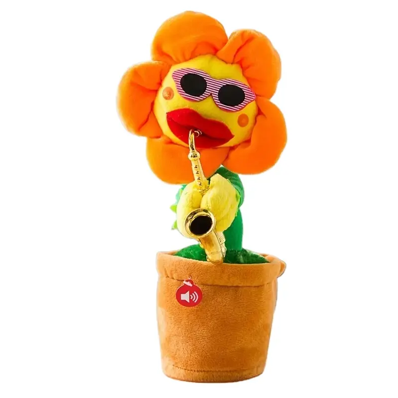 Plush Flower Toy Musical Singing Dancing Repeating Talking Sunflower Soft Plush Funny Creative Saxophone