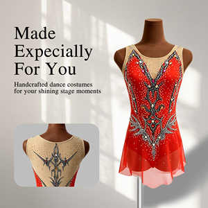 <b>Rhythmic</b> <b>Gymnastics</b> <b>Leotard</b> Polyester/Cotton Abstract V-Neck Design Rhinestone Crystals Sleeveless Competitive Show Costume for - Product Image 1