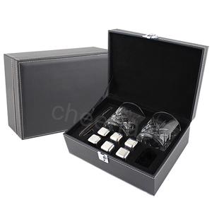 Hộp Da Đen Đẹp Đóng Gói Ly Whisky Tái Sử Dụng Với Đá Không Gỉ - Product Image 2