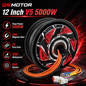Motor QSMOTOR de 12 Pulgadas V5 5000W 45H48-96V, Motor de Freno de Disco Impermeable con Imán Permanente de CC sin Escobillas para Bicicletas Eléctricas - Product Image 6