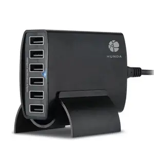 HUNDA Wholesale super portable phone adopter 6 Ports USB Charger Station 60W Phone Charger Fast Charger KC Certificate