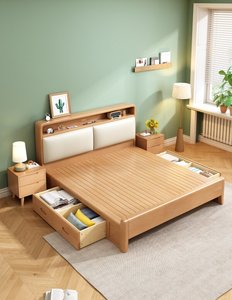Cadre de lit en bois massif de haute qualité avec tête de lit de rangement, lit rembourré avec étagère pour mobilier de chambre - Product Image 3
