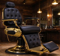 Meilleures ventes - Chaise de barbier hydraulique inclinable à dossier capitonné de style rétro classique pour salon de coiffure professionnel