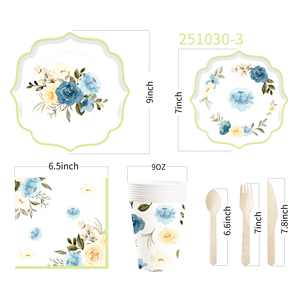 DAMAI - Juego de Vajilla Desechable de Papel con Diseño de Flores al Estilo Chino para Fiestas de Cumpleaños, Platos, Servilletas y Vasos para Fiestas de Boda - Product Image 5