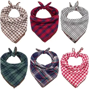 Hund Bandanas Geburtstags geschenk Wasch bar Quadrat Plaid Druck Hund Lätzchen Doppel Wende Halstuch Schal für kleine bis große Welpen