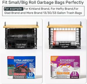2 Pack <b>Storage</b> Stackable <b>Kitchen</b> Organizers with Bamboo Top Wall Mount Large Trash Bag Holder and Standard Garbage Bag Dispenser - Product Image 6