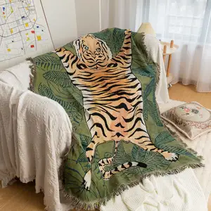 Шерстяной коврик из кожи тигра, полиэстер, хлопчатобумажная нить, Тканое одеяло в скандинавском стиле ретро