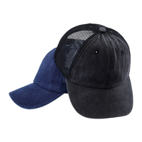 Venta al por mayor Vintage 6-Panel Dad Hat Desgastado Sombrero de camionero de algodón desteñido con ala curva Gorra deportiva de malla lavada