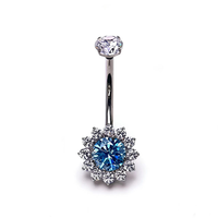 Anneau de nombril en alliage de titane F136, 14G, motif fleur en zircone, bijou de piercing de nombril à filetage interne