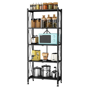 Étagère à livres sur pied personnalisée, en métal noir avec revêtement en poudre, pour la maison, la cuisine, 5 niveaux, étagères <span class=keywords><strong>de</strong></span> rangement pliables - Product Image 4