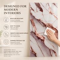 Panneau mural décoratif en PVC brillant MORLENX, feuille de marbre UV Agate Or Rose Blanc, pour la décoration intérieure de villas et d'hôtels de luxe