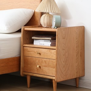 Cherry Wood Solid Wood Nightstand Nordic Style Bedroom Storage Cabinet Small Apartment Modern <b>Bedside</b> Table - Product Image 2