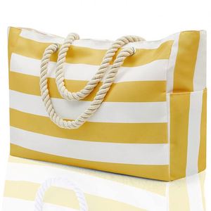 Bolsa de Compras de Lona Ecológica con Logotipo Personalizado, Estilo Bohemia, Gran Capacidad, Asas de Cuerda, Rayas, para la Playa, para Mujer - Product Image 5