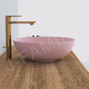 Lavabo Moderno Dipinto a Mano, Design Rotondo, Colore <span class=keywords><strong>Rosa</strong></span> Opaco, Lavandino da Appoggio per <span class=keywords><strong>Bagno</strong></span> - Product Image 5