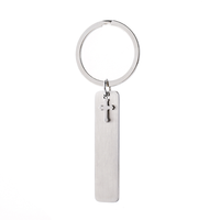 Porte-clés long en acier inoxydable Ywyougang avec breloque croix, étiquette vierge personnalisable, pour cadeau quotidien, vente en gros