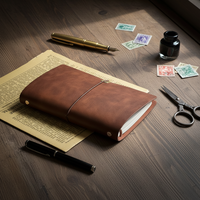 Journal de voyage en cuir fait main, personnalisé, imprimé, style antique, à feuilles mobiles, avec sangle, vente en gros, cadeau en vrac