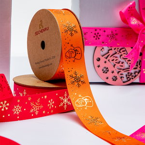 <span class=keywords><strong>Ruban</strong></span> gros-grain personnalisé de haute qualité, 1,5 pouce, couleur unie, polyester imprimé, flocon de neige, feuille d'or, rouleau, décoration de mariage, Noël - Product Image 3