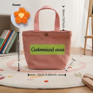 Bolso de Corduroy con Nombre Personalizado, Bolso de Hombro de Cuerda de Algodón Tejida Personalizada, Bolso Tote Ligero <span class=keywords><strong>para</strong></span> Viajes y Uso Diario - Product Image 6