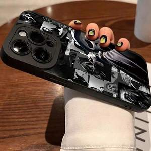 Coque de téléphone en TPU souple anti-chute avec motif visage de fantôme peint aux UV, pour tous les modèles Apple, couleur noire mate, protection contre les chocs - Product Image 4