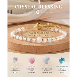 Bracelet en perles de cristal naturel, quartz rose, pierre de lune, aigue-marine, cadeau d'anniversaire pour adolescentes, <span class=keywords><strong>bijoux</strong></span> de mode en pierres de guérison - Product Image 3