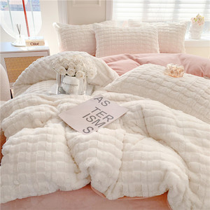 Ensemble de literie en fausse fourrure de <span class=keywords><strong>lapin</strong></span> Rex imitation luxe 4 pièces Housse de couette Couvre-lit Couvre-lit confortable Ensemble de draps plats pour l'hiver - Product Image 4