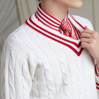 Pull en tricot côtelé à col en V pour homme, motif rayures rouges, style tennis, en coton, nouvelle collection, fabrication sur mesure