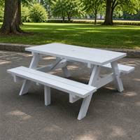 Table et banc de pique-nique d'extérieur modernes en plastique, bois et acier avec panneau en HDPE pour hôtels et villas