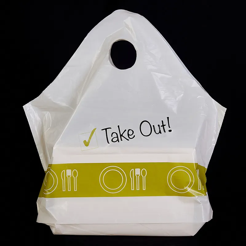Gitmek için gıda plastik take out plastik torba dalga taşıyıcı kalıp kesim özelleştirilmiş plastik torba logo baskı ile