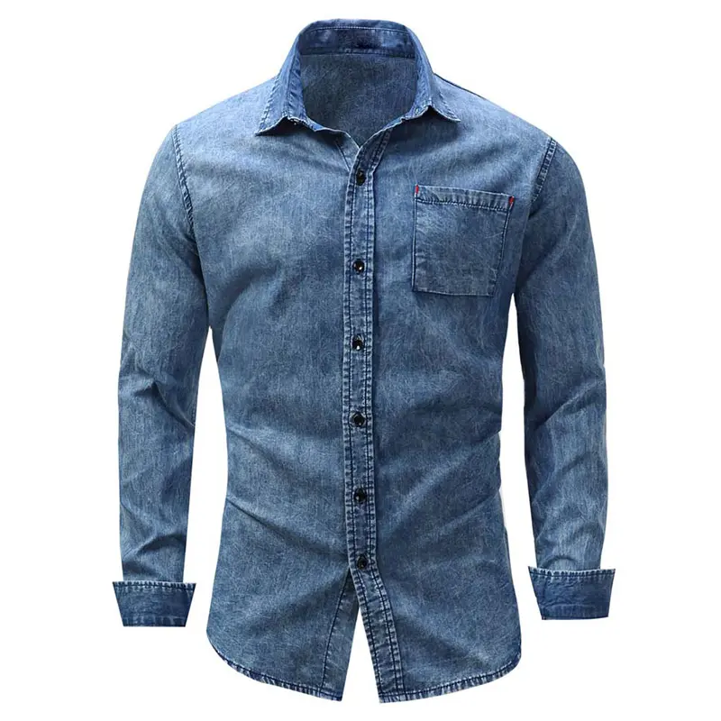 Camicie da Uomo Casual Uomo 100% Cotone Fiammato Shirt A Manica Lunga Casual Denim Confortevole Camicia di Autunno Nuovi Jeans di Arrivo