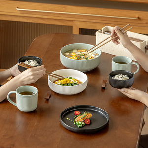 Japanese High-End Embossed Ceramic Bowl Set Modern Simple <b>Tableware</b> for Household Rice Soup Bowl Flat Plate - Product Image 2