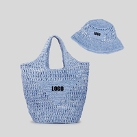 Bolsos de Paja Hechos a Mano, Modernos y Personalizados, con Sombrero, Juego de Bolsos de Playa de Paja Natural, Bolso Tote de Paja para Exteriores con Cierre Abierto y Protección Solar para Damas
