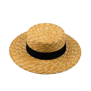 Summer Wholesale blank straw hats flat top Natural sun proof Men straw hat good price hat manufacturer