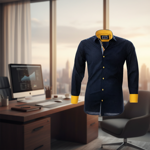 Camisa de vestir de algodón estampada azul marino para hombre - Product Image 3