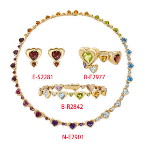 Ensemble de bijoux Gemnel Double Cœur, bague, bracelet, collier et boucles d'oreilles en zircon arc-en-ciel en argent sterling 925 - Product Image 1