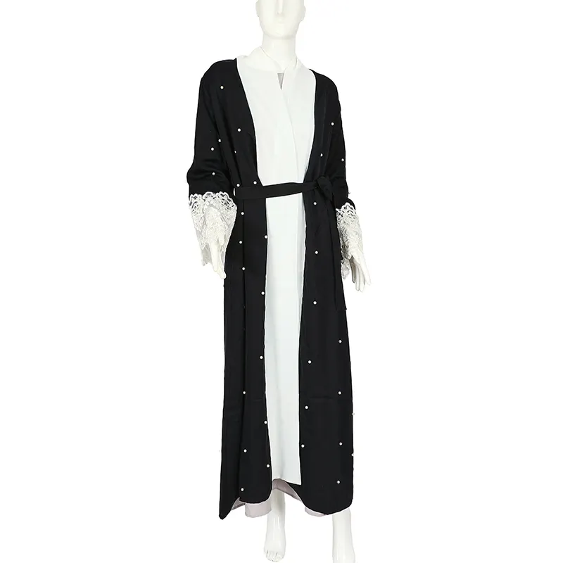 Kimono largo estilo dubai para mujer, cárdigan con abertura frontal, árabe, abaya de Dubái con bordado de encaje