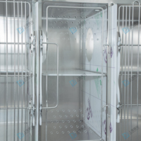 Cage pour chat rectangulaire de luxe, simple, à quatre positions, double couche, silencieuse, en acier inoxydable, avec plateau métallique et roues à frein, pour clinique vétérinaire