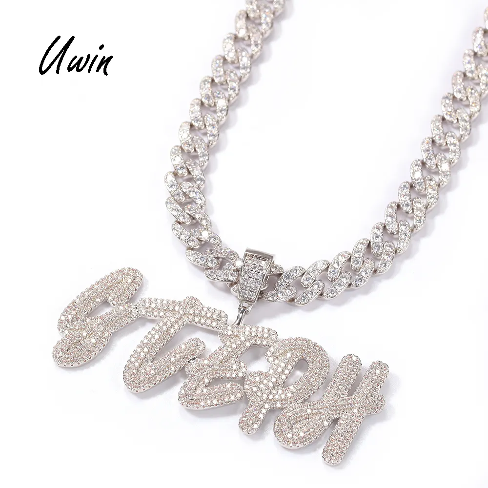 Custom Name 9ミリメートルCuban Link Chain NecklaceとName 18K Gold Plated CZ 2 Layer Letter Name Rapper Bling Jewelry