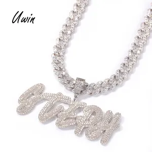 Tên Tùy Chỉnh 9Mm Cuban Liên Kết Chuỗi Vòng Cổ Với Tên 18K Mạ Vàng CZ 2 Lớp Tên Thư Rapper Bling Jewelry