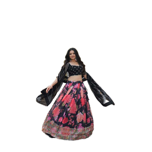 Faux Georgette Lehenga imprimé numérique exquis avec fil à paillettes lourd brodé travail vêtements indiens et pakistanais - Product Image 1