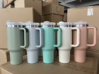 Vaso de agua moderno de 40 onzas con asa, pajita y tapa, termo de impresión 3D con recubrimiento en polvo, taza de viaje al vacío