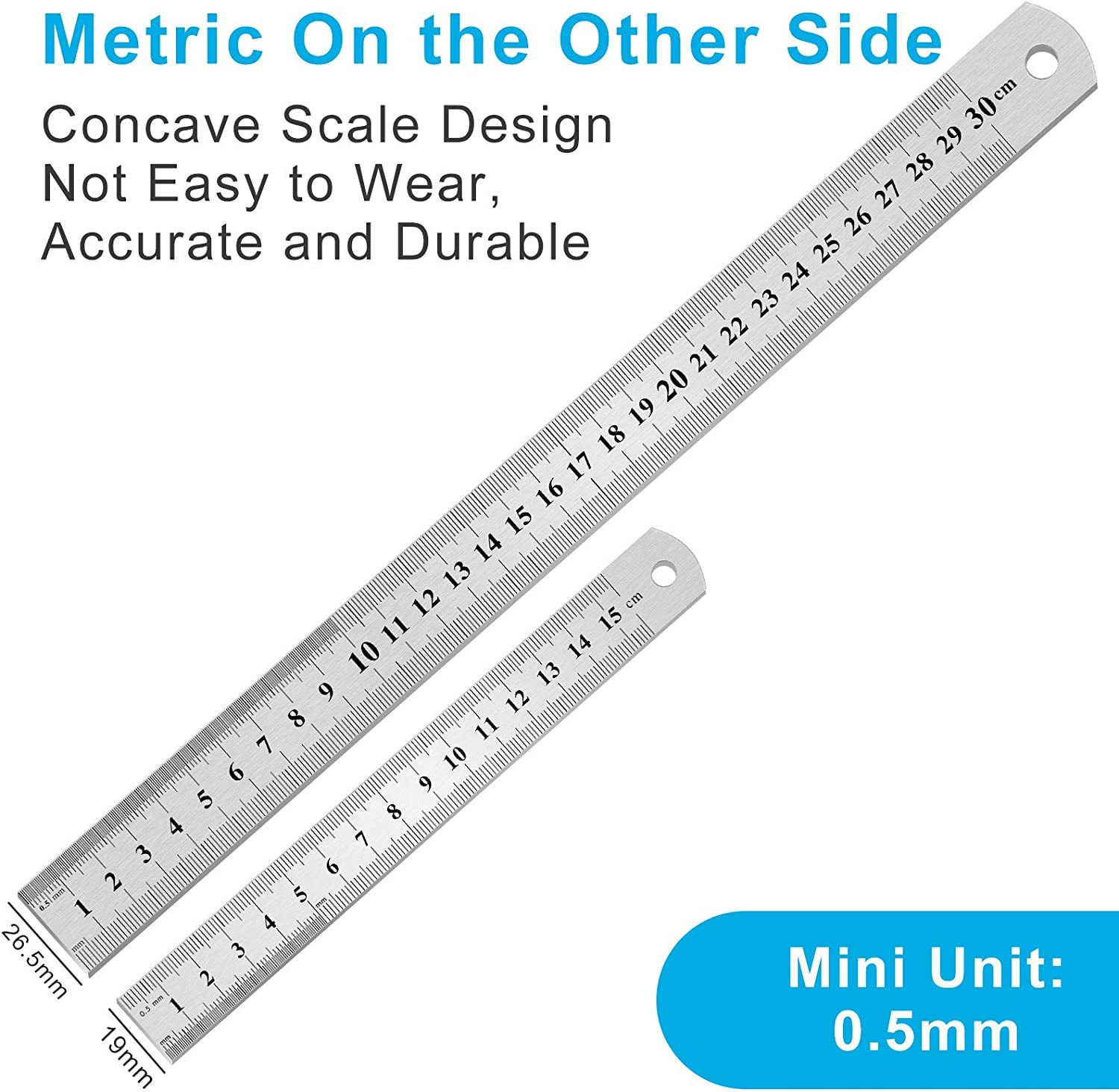Double-Sided Flexible Steel Ruler - 10 Cm Length, 13 Mm Wide, 0.5 Mm Thick, Mm And Half Mm Graduations - View #4