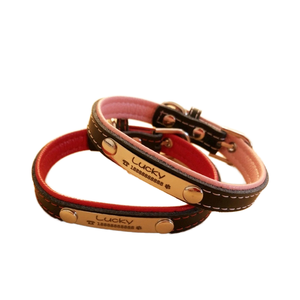 <span class=keywords><strong>Collar</strong></span> personalizable de la marca del gato para las mascotas de cuero de vaca grabado anti-Pérdida Tarjeta de Identidad pelo dorado Teddy cinta de cuero suave para el cuello - Product Image 1