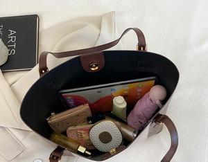 Brand Wholesale High Quality Color Contrast Custom PU <strong>Leather</strong> Large Large Capacity Vintage One <strong>Shoulder</strong> <strong>Handbag</strong>