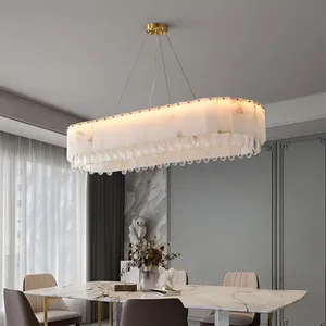 Lustre en or de luxe, double lampe suspendue avec pendentif en marbre d'alabastro naturel, luminaire <span class=keywords><strong>pour</strong></span> salon, décoration intérieure, lustre en marbre - Product Image 1