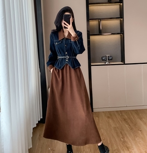 Droma秋と冬のカジュアル2ピースセット女性用トップとハイウエスト女性用ロングスカートセット - Product Image 4