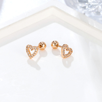 Pendientes de tuerca con cierre de rosca al por mayor de NYH Jewelry, aretes de moda para mujer con forma de corazón y circonita, chapados en oro.