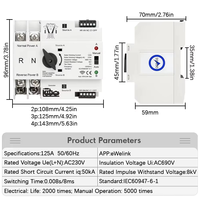 Commutateur de transfert automatique intelligent et stable 2P 3P 4P 125A AC230V WiFi ATS pour alimentation double source (réseau et générateur)